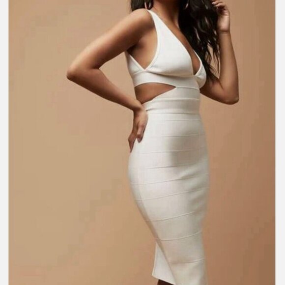 HERVE LEGER FOREVER 21 Bandage White Midi Dress with cutouts Sz‎ Medium NWOT - Picture 3 of 7